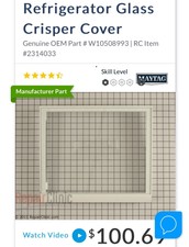 Refrigerator Glass Crisper Cover W105008993
