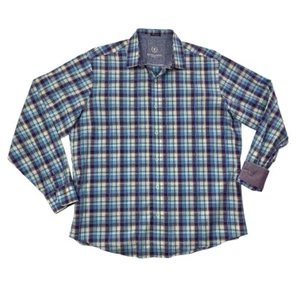 Bugatchi Uomo Shirt Mens XL Extra Large Classic Fit Blue Purple Check Flip Cuff - Picture 1 of 11