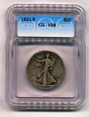 1921 S Liberty Walking Half Dollar VG8 ICG Cover