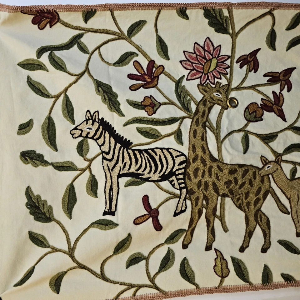 Lee Jofa Toile Crewel Animal Fabrics Pattern Savane Crewel with Grommets Sample - Image 1 of 4