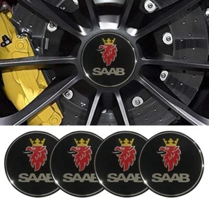 SAAB Black Centre Hub Caps. 63mm x 4 Set. ALLOY WHEELS  9-3 93 95 900 9-5 etc - Picture 1 of 3