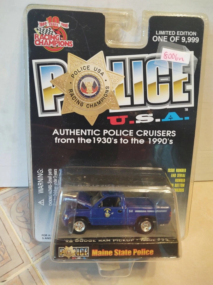 Camioneta Dodge Ram 1996 Racing Champions Police EE. UU. Policía Estatal de Maine NUEVO Foto 1 de 3