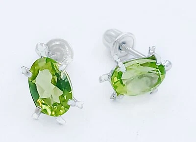 GENUINE  1.66 CTS PERIDOT TURTLE STUD EARRINGS 14K  SOLID GOLD  -Screw backs - Image 1 of 4