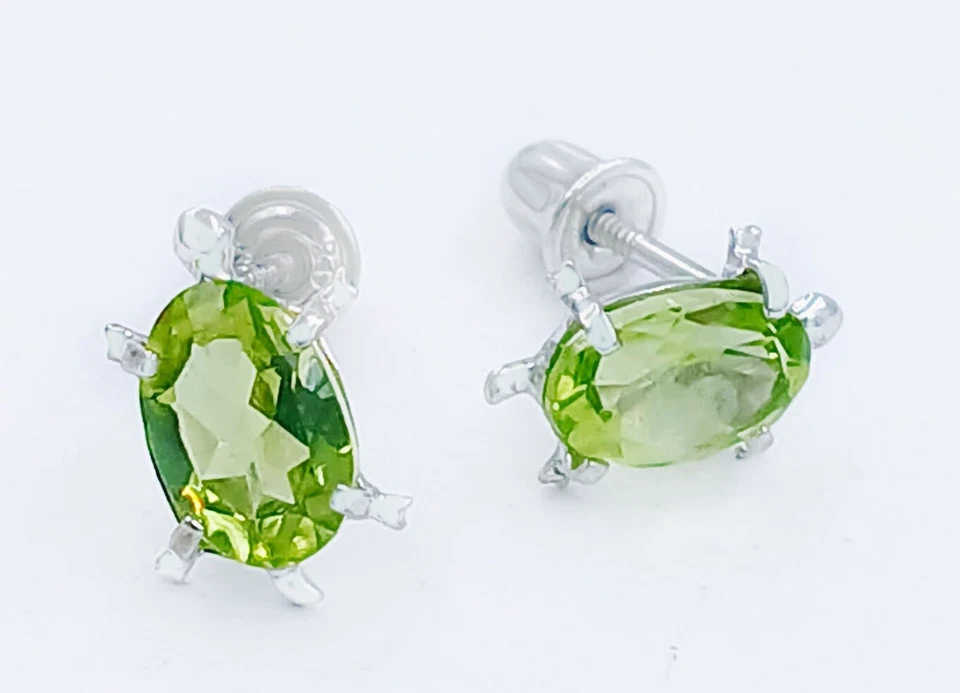 GENUINE  1.66 CTS PERIDOT TURTLE STUD EARRINGS 14K  SOLID GOLD  -Screw backs Foto 1 de 1