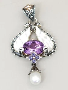 Barbara Bixby Enhancer MOP Angel Wings 925 18k Purple Amethyst Pearl Pendant 2"  - Picture 1 of 10