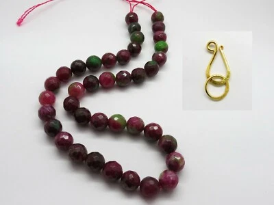 01 Strand Genstone Ruby Zoisite 15 Inch Long 10mm Round Faceted Beads & Hook - Image 1 of 4