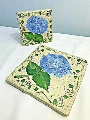 Juego de tarjetero de remache y receta pintado a mano azul hortensia estudio arte Foto 1 de 4