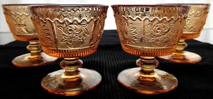 Westmoreland Glass 4 Golden Sunset Amber Princess Feather Sherbets Dessert Bowls - Picture 1 of 6