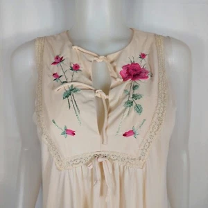 Vintage 70er Gilead Peignoir Nachthemd & Morgenmantel Gr. M lang pfirsich rosa Blumen bestickt - Bild 1 von 21