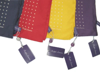 NEW Ralph Lauren Purple Label Silk Pocket Square!  Red with Creme Polka Dots - Image 1 of 3