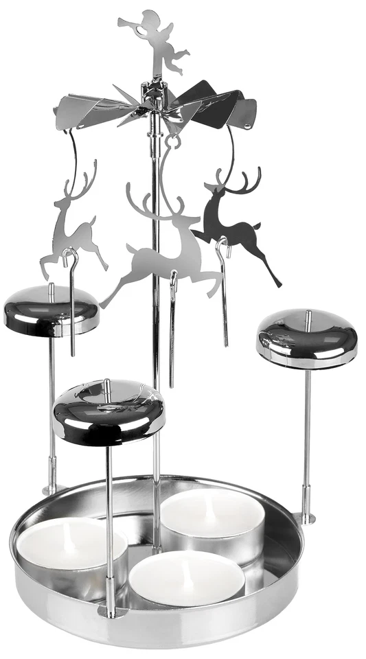 Weihnachtsglockenspiel Rentier Metall Pyramide Tischkarussel Teelichter 10x20 cm - Bild 1 von 1
