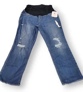 Medium Wash Size 12 Over-the-Belly Straight Crop Jeans with Crossover Panel - Picture 1 of 8