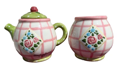 Juego de tetera y azucarero Mary Engelbreit vintage 1998 firmado floral rosa Foto 1 de 4