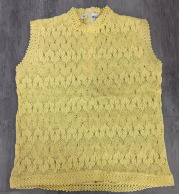 Vintage 1960's Yellow Mod Knit Sweater Vest Top Crochet Rockabilly Size M - Image 1 of 3