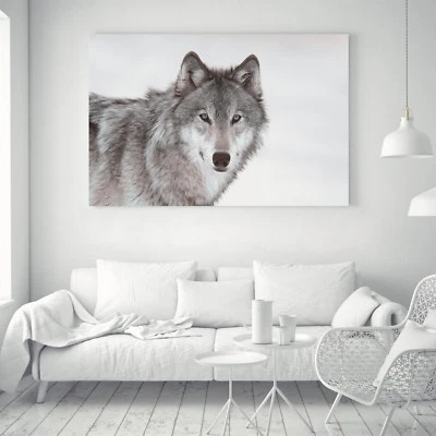 Wolf Silk Canvas Poster Art Black White Photo Painting Wall Decor A389 Unframed - Image 1 of 4