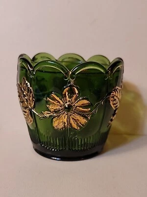 Antique EAPG Emerald Green US Gls Co. 15161 PANELED DOGWOOD 1915 SUGAR Gold Trim - Image 1 of 4