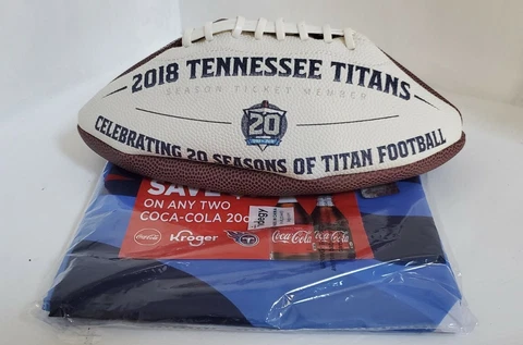 Tennessee Titans 2018 "Celebrating 20 Seasons Ticket Member" Football with Flag Cover