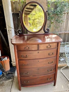 Antique Mahogany High Boy Dresser Chest with Adjustable Mirror - Picture 1 of 15