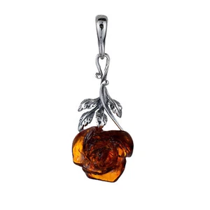 Sterling Silver and Baltic Amber Open Rose Pendant - Picture 1 of 7