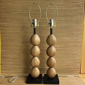 Stunning Pair Contemporary 28” Table Lamps Faux Seed Egg Stone Mango Bamboo - Picture 1 of 12