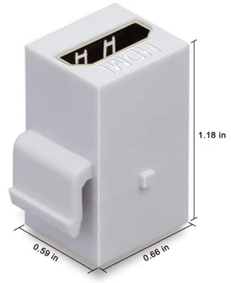 HDMI Keystone Insert Connector Jack Female to Female Adapter Coupler White - Image 1 of 4