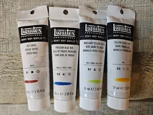 4 Liquitex Heavy Body Acrylic Paint - Red Oxide Prussian Yellow Green Orange Azo - Picture 1 of 1