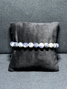Blue White & Gray Round Stone Men’s Beaded Bracelet 8mm Handmade US - Picture 1 of 3