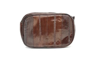 Lee Sands Eel Skin Brown Zip Cosmetic Bag - Picture 1 of 5