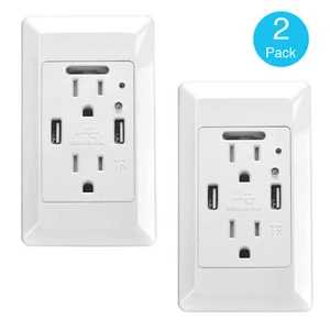 2PK 2 USB Ports 4.2A Smart Fast Charging Socket Wall Outlet with LED Night Light - Picture 1 of 11