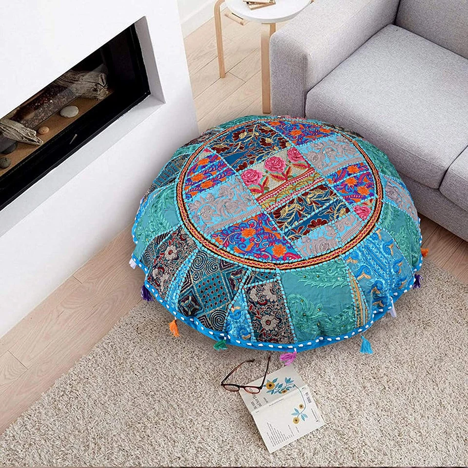 Large 32" Patchwork Round Floor Pillow Cushion Cover Meditation Seating Throw - Image 1 of 1