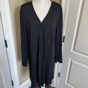 Herman Geist Womens Shirt 1x Black Button Up Round Neck Blouse Poly Rayon Long - Picture 1 of 9