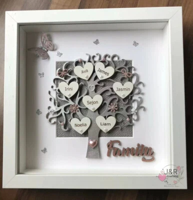 Personalised 3D Box Frame Family Tree Gift Unique Keepsake Home Art Decor - Image 1 of 3
