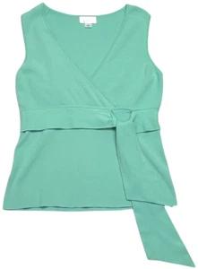 Ann Taylor Loft Sleeveless Sweater Womens (M) Green Knit Crossover Sash Pullover - Picture 1 of 5