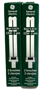 2 GE COMPACT F13BX/827/ECO GE Biax 13W, T4 PL Plug-In Fluorescent Light Bulbs - Picture 1 of 5