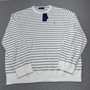 NEW Nautica Sweater Mens 2XL White Gray Striped Navtech Stretch Classic Breath - Picture 1 of 14