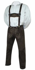 Lederhose Trachtenhose Trachtenlederhose lang braun Träger Trachten Leder Hose - Bild 1 von 12