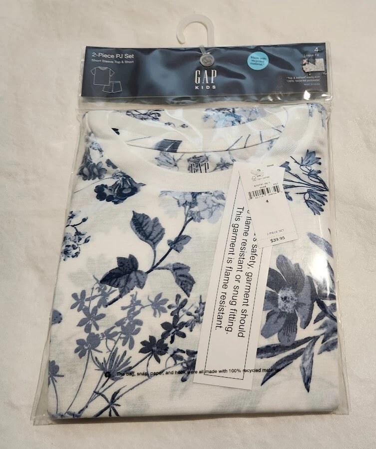 NWT Gap Kids Blue White Floral Short Pajamas PJs 2PC 4 Girls - Image 1 of 1