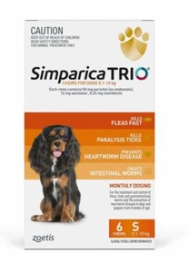 Simparica TRIO Chews for Dogs 5.1-10 kg - Orange 6 Chews - Picture 1 of 1
