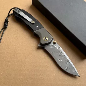 Cuchillo de bolsillo plegable de acero Damasco 87 capas bloqueo de botón rodamiento de bolas con clip - Imagen 1 de 19