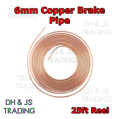Copper Brake Pipe Hose 25ft 6mm  - Line Roll Tube Piping Joint Union Seemless • 24.01€
