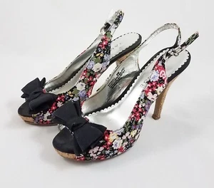 Rampage Girasole Floral Platform Pumps Slingback Heels Peep Toe Bow Womens 8.5 - Picture 1 of 10