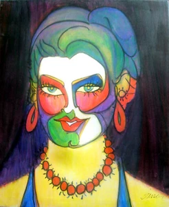 ROY BESSER Signed OIL on CANVAS Portrait PAINTING 20"x24" Lady w/Necklace 1990s - Picture 1 of 8