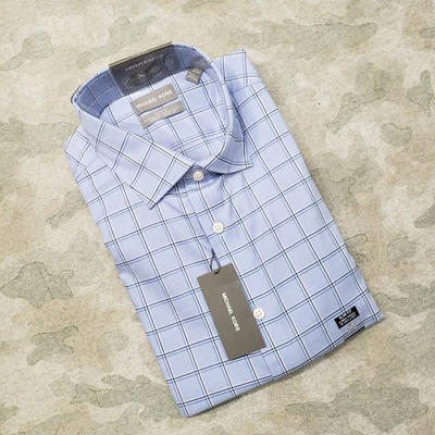 Michael Kors Shirt Mens Large Blue Slim Fit Long Sleeve Button-Up NWT Check - Image 1 of 4