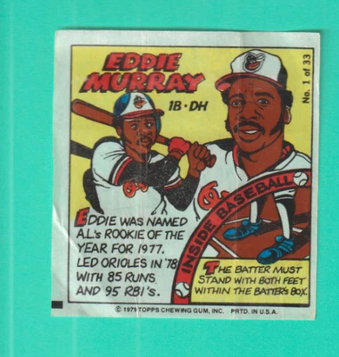 RARE 1979 TOPPS COMIC # 1 EDDIE MURRAY BALTMORE ORIOLES  EX - Image 1 of 2