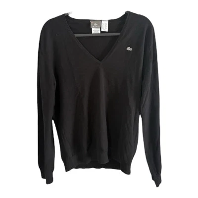 Suéter negro manga larga cuello en V tejido ajustado mezcla seda Lacoste para mujer talla 46 Foto 1 de 4