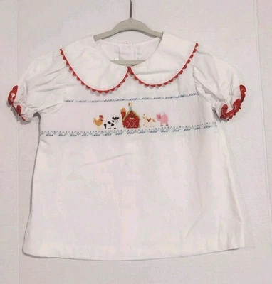 Castles & Crowns Size 6 6x Girls Smocked Top Shirt Farm Animals Pig Horse Button - Image 1 of 4