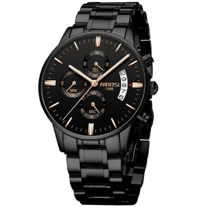 NIBOSI Uhr Herren Business Armuhr schwarz Big Face Chronograph Marke Anal 739 - Bild 1 von 7