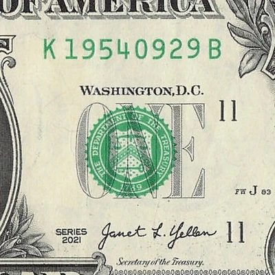 SEP 29 1954 Birthday Fancy Serial Number Date Note One Dollar Bill 09 29 1954 - Image 1 of 4