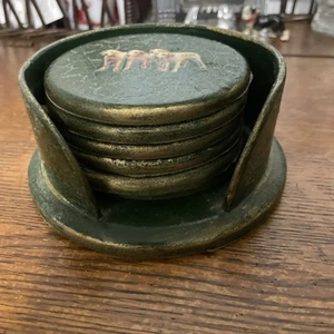 Beautiful Vintage Foxhound Coaster  Six Coasters Crackled Green Fox Hunting Rare - Picture 1 of 11