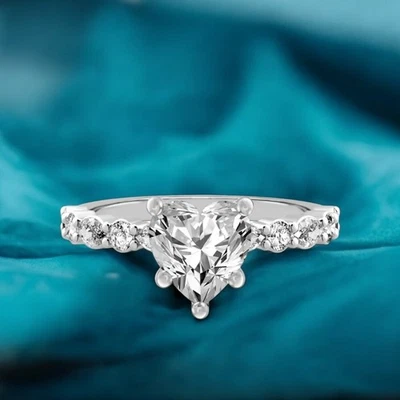 Anillo de compromiso de oro blanco de 14k en forma de corazón 1,20 quilates... - Imagen 1 de 4